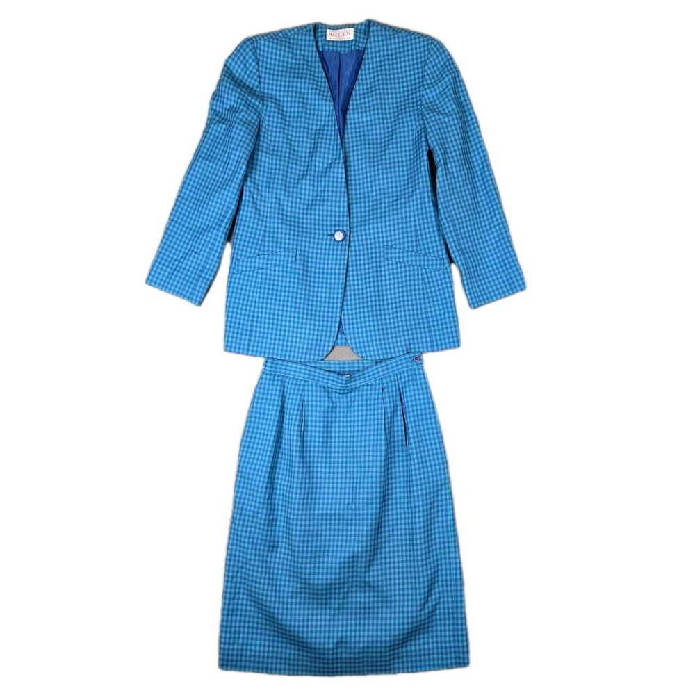 VTG Pendleton Sophisticates Blazer & Skirt Suit Womens 6‎ Blue Plaid USA Made